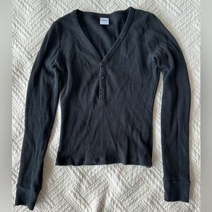 TNA - cropped waffle white  mock neck long sleeve